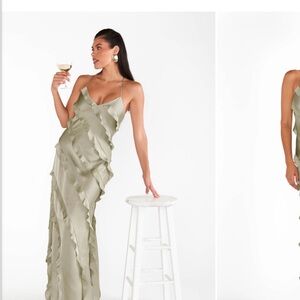 Show Me Your MuMu Sage Green Ruffle Satin Maxi Dress